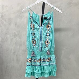 Little Joe Aqua Embroidered Sleeveless Dress